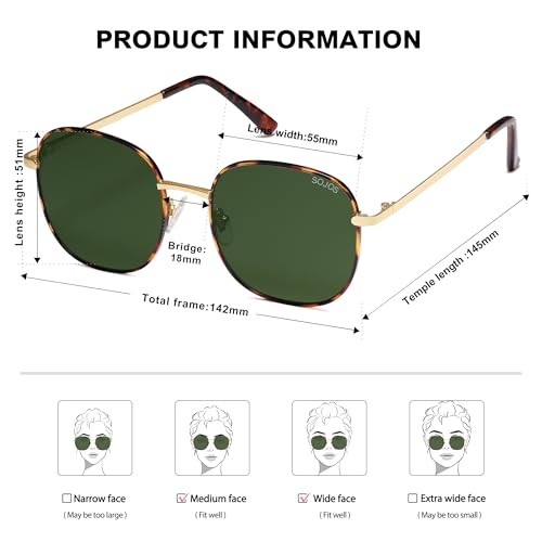 SOJOS Classic Trendy Square Sunglasses for Women Men Cute Big Frame Gold Shades SJ1137, Dark Tortoise/Green by SOJOS - Used condition - Image 3