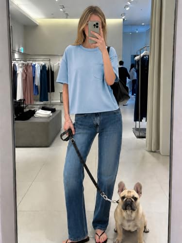 Image of ATHMILE Womens Crop Tops Workout Shirts Gym Oversized Spring Summer Basic Tees Short Sleeve Casual Loose Drop Shoulder 2026