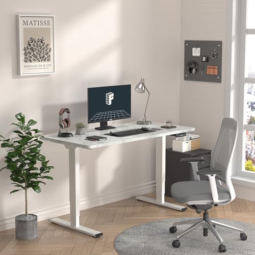 Image of FLEXISPOT E6 3-Stage Dual Motor Electric Standing Desk 48 x 30 Sit Stand Up Desk, Holds 220 lbs, Adjustable Height w /Memory Presets, One-Piece Marble Grey Desktop & White Frame, Ships in 2 Boxes
