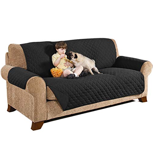 sumuya Waterdichte bankhoes, omkeerbare 3-zitsbank beschermer slipcover hond kat huisdier waterdichte meubelbeschermer cover zwart