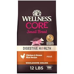 Wellness CORE Digestive Health Small Breed Adult Dry Dog Food, Wholesome Grain Kibble, Sensitive Stomach, Natural, High Protein, Chicken Recipe, 12 lb Bag