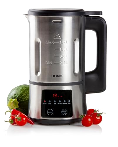DOMO DO727BL - Blender mixeur - 1.2L - Soupe maker avec 6 programmes - Smooth, chunky, confiture, smoothie, lait végétal, nettoyage/pulse - Argenté