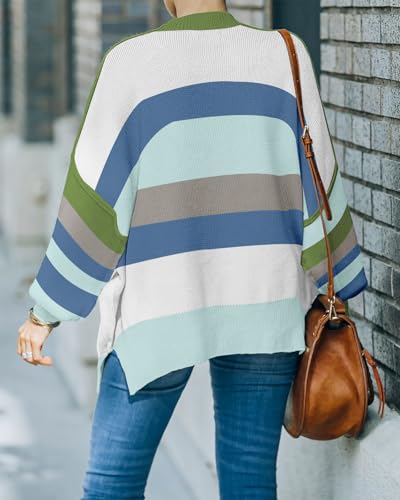 Image of Womens Sweaters Causal Crewneck Batwing Sleeve Knit Top Side Split Oversized Pullover Sweater Loose Jumper