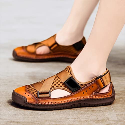 Mens Sandals Mesh Deck Beach Sandals Fisherman Shoes for Men Outdoor Handmade Men Shoes(44)2