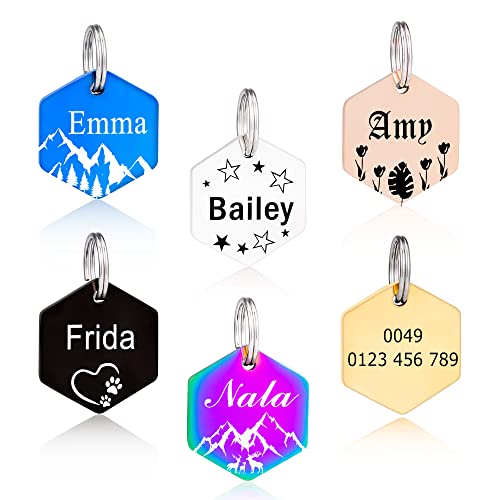Hundemarke mit Gravur,Hundeanhänger Hundemarke Personalisiert Haustiermarke Adressanhänger Anti-verlorener Edelstahl Namensschild für Hunde und Katzen (Hexagon) Cover
