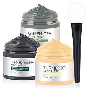 IIIMEIDU Face Masks Skincare, Turmeric Vitamin C Clay Mask, Green Tea Mask, Dead Sea Mud Mask, Face Mask Skin Care for Deep Cleansing, Women Skin Anti Aging 2.5 FL Oz Each