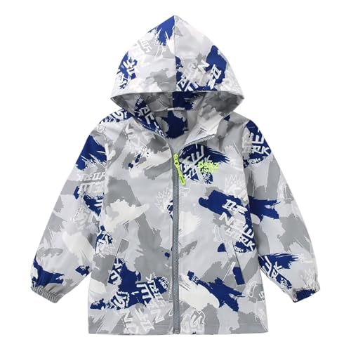Kids Girls Lightweight Hooded Jacket Waterproof Windbreaker Zipper Outerwear Casual Fall Cute Print Jackets Coats