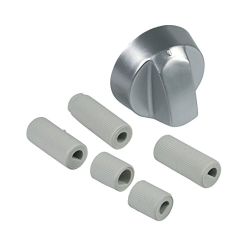10029978 UNIVERSAL Knebel Knauf Drehgriff Drehknopf Griff Kochstellenknopf Knopf Silber 43mm mit Adaptern für Kochfeld Herd Backofen für alle