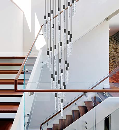 16Ft 36-Light Chandeliers For Living Room Entryway High Ceiling Light Fixture Chandelier Led Crystal Pendants Lighting Sloped Ceiling Chandelier Modern Black Light Fixtures Led Dimmable Light Entrance #TOP4