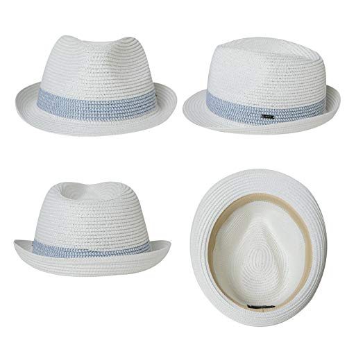 Fancet Mens Straw Panama Cuban Fedora Packable Sun Summer Beach Havana Hat Trilby Women White With Blue Large #TOP1