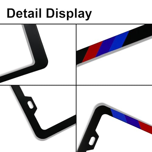 License Plate for Logo Premium Black Steel License Plate Holder Compatible All Vehicle License Plate Tag Cover Fit Accessories Included (Black-Blue Blue red)