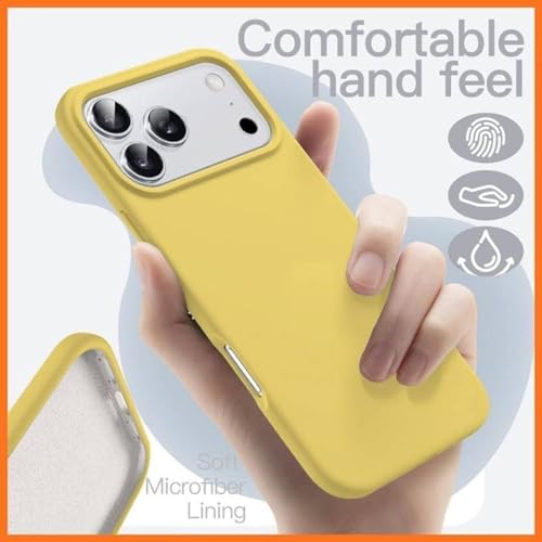 Image of Premium Liquid Silicone Case for iPhone 17 Pro - Slim Full Body Protective Back Cover with Soft Microfiber Lining, Anti-Slip Grip Scratch Resistant Phone Case (Yellow)