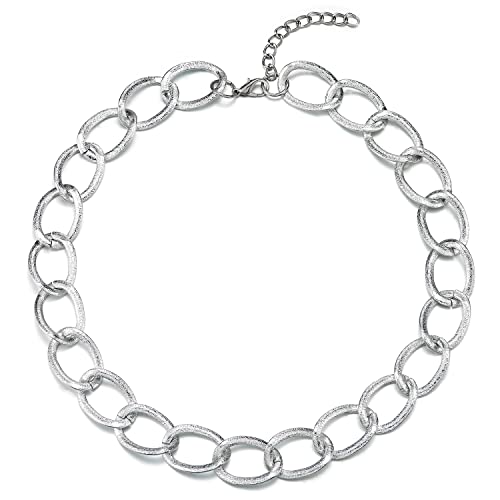 COOLSTEELANDBEYOND Statement Collar,Color Plata Estera Martillo Textura Oval Círculo Cadena Enlace Grande Babero Gargantilla Choker