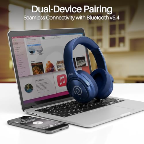 Image of pTron Studio Pro w / 65Hrs Playtime, Wireless Over Ear Headphones with HD Mic, Dual Device Pairing, TruTalk AI-ENC Calls, Low-Latency Game & Music, 40mm Drivers, BT5.4, Type-C Fast Charging (Navy Blue)