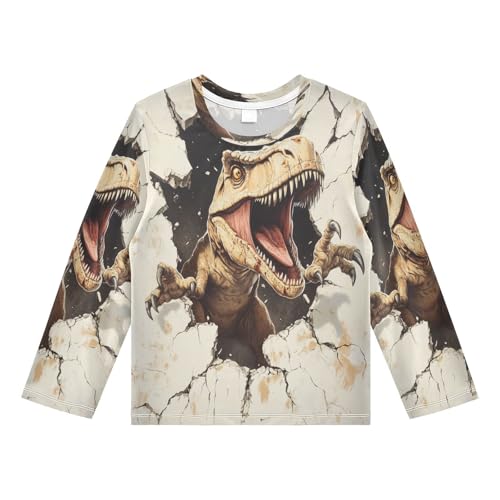 Brown Dinosaur Rash Guard Shirt for Boys Sun Protection Shirt for Toddler Kid UPF50+ 7-8T