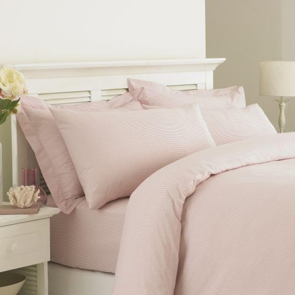 Forever Britain Cambridge 200 Thread Count Cotton Striped Duvet Cover With Oxford Pillowcase (Latte, Super King W260 x L220cm)