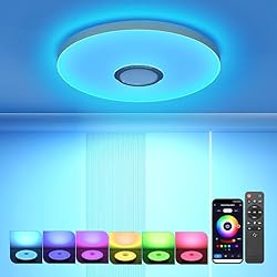 Lampara Altavoz Amazon OTREN Plafon Led Techo con Altavoz Bluetooth, 36W Lámpara de Techo Regulable con Mando a Distancia y Control APP, RGB Luz LED para Baño Dormitorio, 3600LM, 28CM