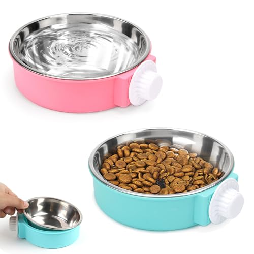 Wallspet 2 Pcs Crate Dog Bowl, Removable Stainless Steel Hanging