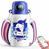 Denash Smart Water Bottle with Tracker, 550ml Fingerprint Unlock Insulated Water Bottle, IPX7 Stainless Steel Vacuum Bottles with Straw and Strap for School, Office