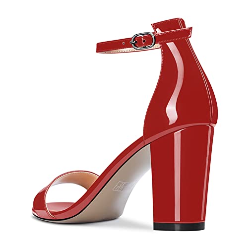 NobleOnly Women Chunky Block High Heels Peep Open Toe Sandals Ankle Strap Cute Dress Wedding Clear Shoes 3 Inches Heel3