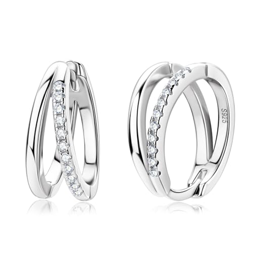 Boucles d'oreilles à double anneau minimalistes en argent pour femme