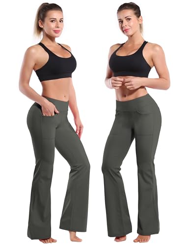 Image of BUBBLELIME 29 inch /31 inch /33 inch /35 inch /37 inch Women High Waist Bootlegs Yoga Pants Tummy Control Bootcut Workout Flared Out Pockets