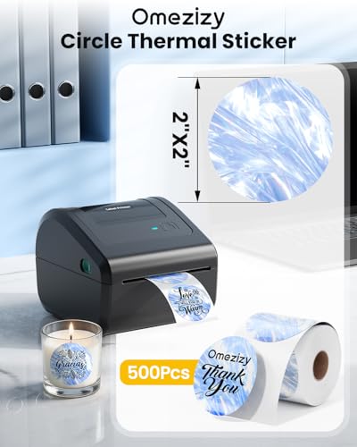 Image of Bluetooth Shipping Label Printer with 3 Roll Labels with 500PCS 2'' Round Thermal Sticker, D450BT Thermal Label Printer 4x6 for Small Business, Home