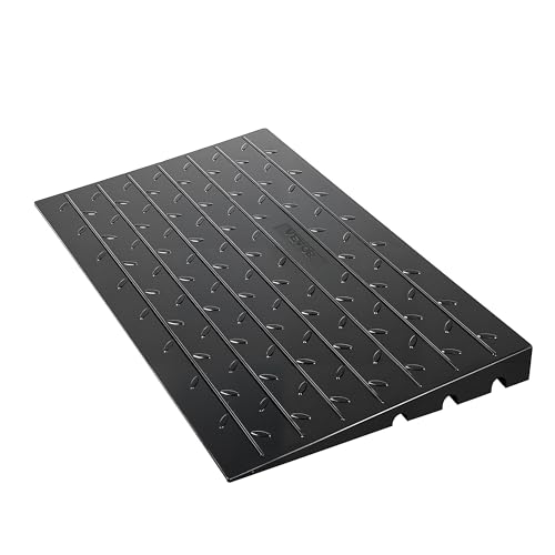 Image of VEVOR 3 inch Rise Rubber Threshold Ramp, 3 Channels Cord Cover Door Ramp, No-Slip Surface, 2200 Lbs Load Capacity Rubber Ramp for for Home Doorways Driveways Curb Home Steps, 41.8 inch L x 24 inch W x 3 inch H, 53lbs | Rubber Threshold Ramp with No-Slip Surface for Home Doorways, Driveways, Curb, Home Steps, Wheelchairs & Scooters