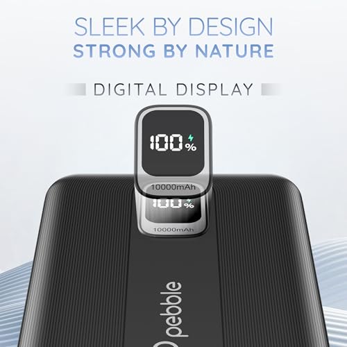 Image of Pebble Rapid Air 22W Fast Charging Power Bank | Compact & Lightweight | Digital Display | Type-C & USB Outputs | 10-Way Circuit Protection - Black