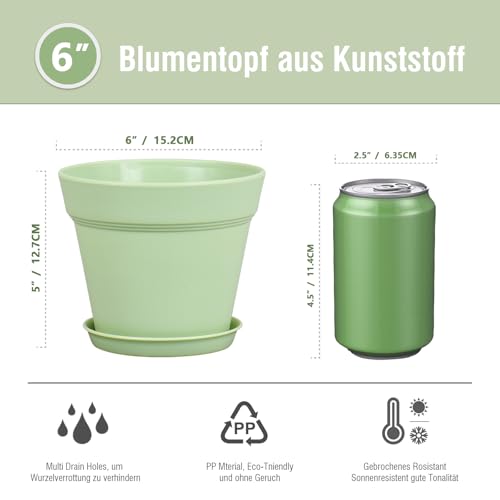 Homeuouz 6 Packs Blumentopf mit Untersetzer, 15.2cm Pflanzentopf, Plastik Übertopf mit Mehrere Ablauflöchern, Hydrokultur Topf… – Ansicht 2