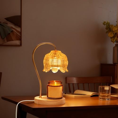 Jinlaili Lampe Chauffe-Bougie Électrique Parfumée avec Minuterie et Gradateur, Lampe à Bougie Vintage, Dimmable