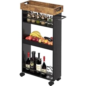 Slim Storage Cart, 4 Tier Bathroom Storage Cart with Pallets, Kitchen Utility Cart, Narrow Rolling Cart with Handle for Small Spaces for Dining Room, Bathroom, Laundry Room Slim Storage Cart 4 Tier Bathroom Storage Cart with Pallets Kitchen Utility Cart Narrow Rolling Cart with Handle for Small Spaces for Dining Room Bathroom Laundry Room