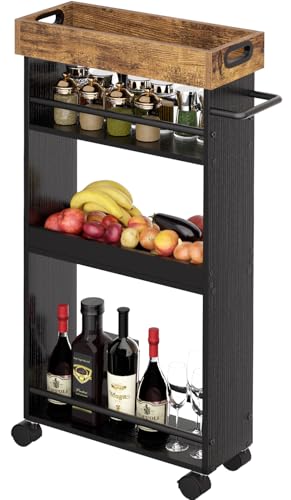 Slim-Storage-Cart-4-Tier-Bathroom-Storage-Cart-with-Pallets-Kitchen-Utility-Cart-Narrow-Rolling-Cart-with-Handle-for-Small-Spaces-for-Dining-Room-Bathroom-Laundry-Room Slim Storage Cart 4 Tier Bathroom Storage Cart with Pallets Kitchen Utility Cart Narrow Rolling Cart with Handle for Small Spaces for Dining Room Bathroom Laundry Room