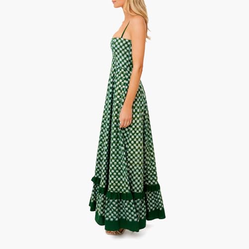Women Long Beach Dress Sleeveless Spaghetti Strap Checkerboard Print Flowy Dress Midi Slip Dress 5