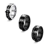 Finrezio 3Pcs Anneau De Runes Nordiques Viking Spinner pour Hommes Et Femmes Ensemble d'Anneaux Rotatifs en Acier Inoxydable Anneaux Spinner Gravure Personnalisée Bagues Noir Argent Taille 54~72