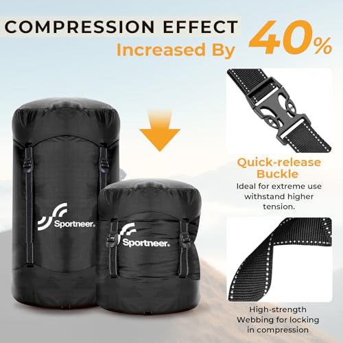 Sportneer Compression Sack, 13L/20L/40L/50L Sleeping Bag Stuff Sack, Tear-Resistant Ultralight Sleeping Bag Compression Sack-Space Saving Gear for Camping Hiking Travel - Thumbnail 2