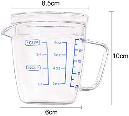 Measuring Jug 250ml/500ml Glass Measuring Cup Heat Resistant High Borosilicate Transparent Beaker Mug with Lid 8.5/17oz Solid Ounce Cup Fluid Accuracy Measure Tool for Microwave,Tea,Cafe,Whiskey,Milk