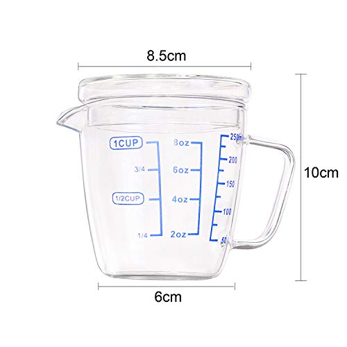 250ML Glass Measuring Cup Microwave Measuring Jug with Lid Multi-Purpose Measuring Mug for Hot/Cold Liquid, Clear - Image 4