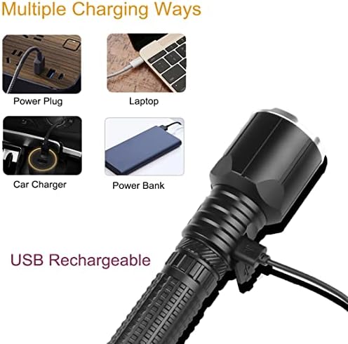 XLENTGEN 15000 Lumens LED Torch Super Bright Rechargeable XHP160 LED Powerful Flashlight with 9600mAh Battery 5 Modes Zoomable Waterproof Handheld Tactical Torches for Camping Searching