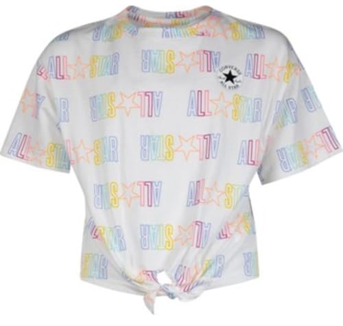 Converse Girls Tie Front Logo Short Sleeve T-Shirt, Large White