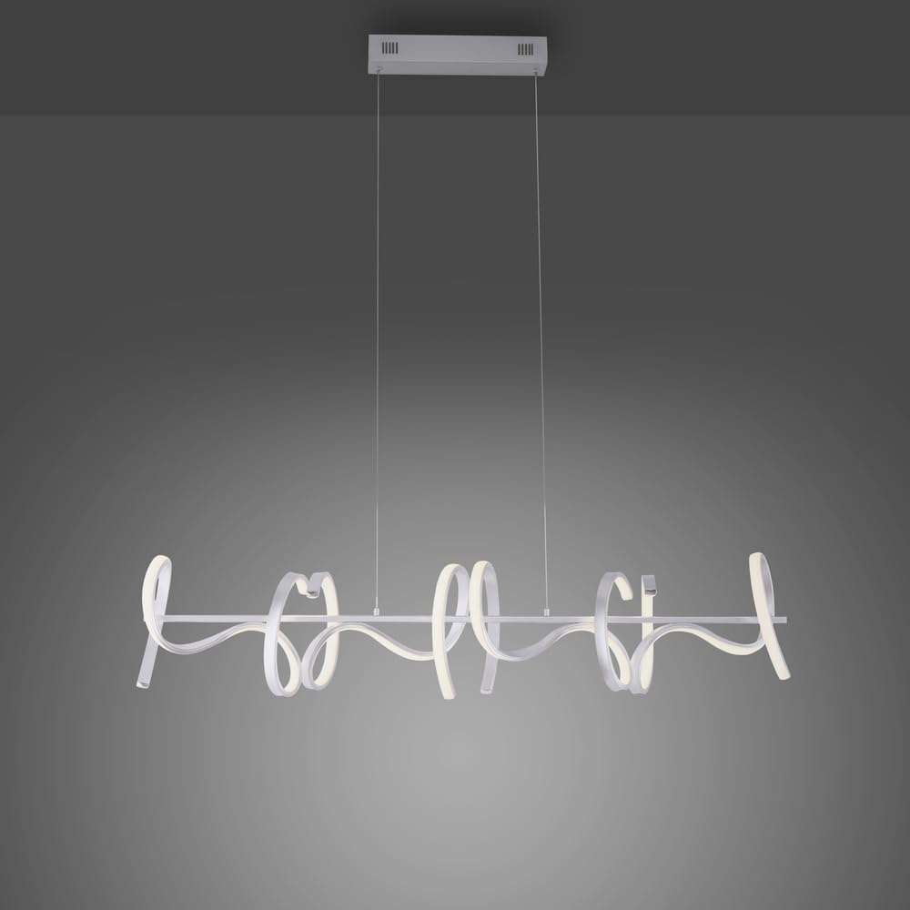 LeuchtenDirekt LED Pendelleuchte silber geschwungen, dimmbar warmweiß | Wohnzimmer, Deckenleuchte, Dimmer