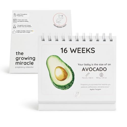 Newborn Nest Pregnancy Calendar for Expecting Mothers - Weekly Baby Growth Tracker with Fruit & Vegetables, Quotes & Development Facts | 72-Page Flip Calendar | Pregnancy Gifts for First Time Parents