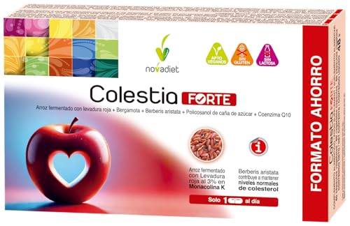 Novadiet - COLESTIA FORTE 60 Cap con Arroz Fermentado, Levadura Roja, Bergamota, Berberis Aristata, Policosanol Caña Azúcar y Coenzima Q10 - Ayuda Mantener Niveles Colesterol y Sistema Circulatorio