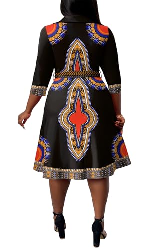 Image of FANDEE Plus Size Midi Dress for Women - Printing Summer Dresses for Wedding Guest Cocktail Party 3 /4 Sleeve V Neck(L-5XL)
