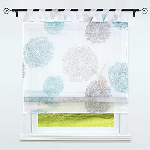 CORLIF Voile Raffrollo mit V-Schlaufen Gardinen Küche Raffgardinen Transparent Schlaufenrollo Vorhänge mit Jahresring-Druck Modern Blau BxH 100x140cm 1 Stück Cover