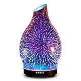JOYOLO 120ML Essential Oil Diffuser, 3D Glass electric diffuser with Auto Shut-Off and 7 Color LED Lights, Ultrasonic oil diffusers with 4 Timer for Home Office Bedroom (3D Fireworks)