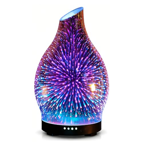 3D Diffusor für ätherisches Öl aus Glas, 120 ml Diffusoren für Zuhause mit 7 LED-Farben, 4 Timer-Einstellungen, Ultraschall leiser Betrieb, Aroma Diffusor für Zuhause, Schlafzimmer, Yoga