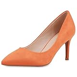  SCARPE VITA Damen Spitze Pumps Stiletto Mid Heels Klassische Business Schuhe Wildleder-Optik Office Absatzschuhe Elegante Abendschuhe 189634 Orange Velours 36
