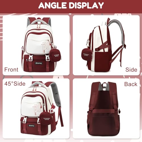 Image of PALAY Backpack Bags for Women with Small Zipper Pouch College Bag for Women, Laptop Bag with Cute Accessory 18.1 Inch Bookbags Backpack for School, Camping, Travel (Red)