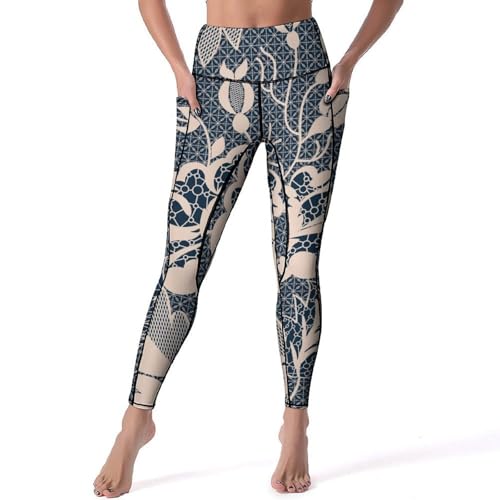 Legging taille haute fleurs vintage S anti-glissement pour gym